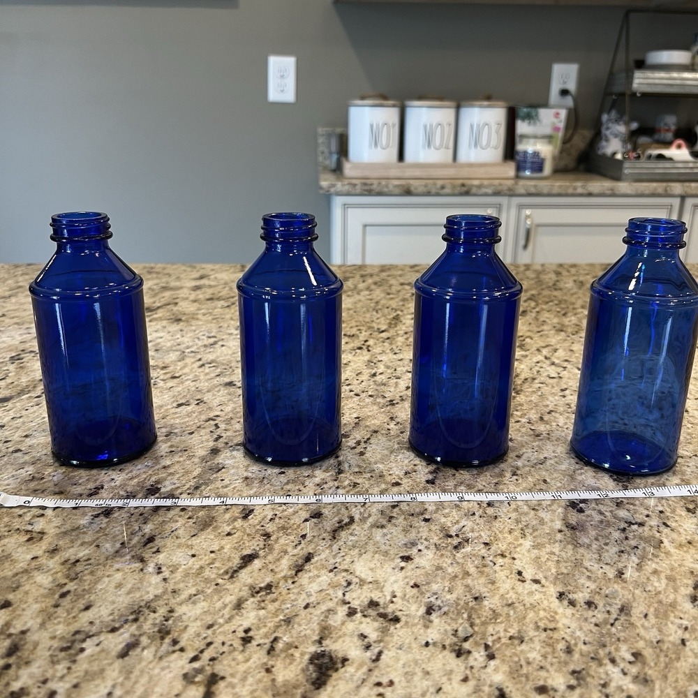 Vintage Cobalt Blue Glass Bottles 4 Total